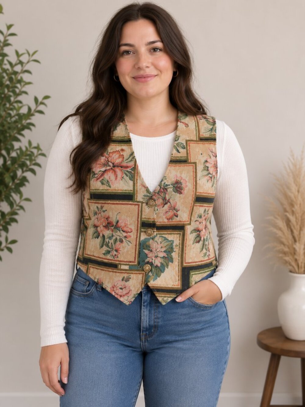 Vintage Backroad Blues Large Floral Tapestry Vest Made in USA 90s